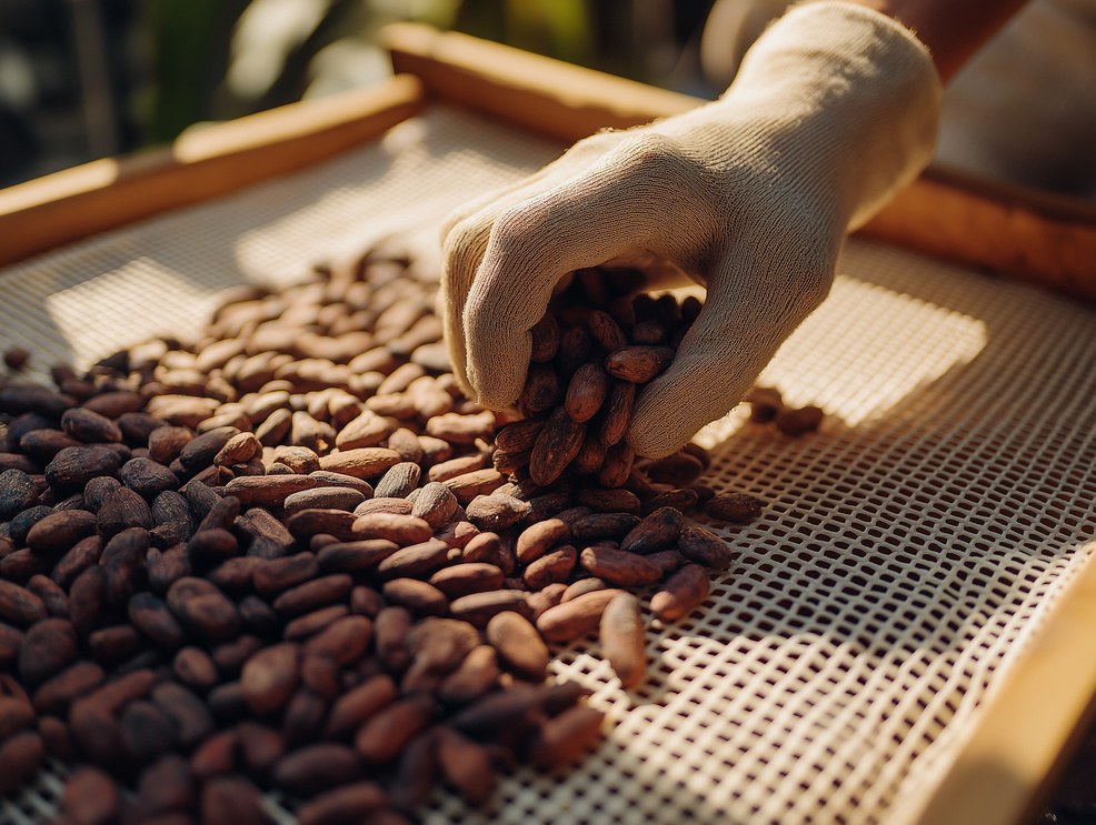 Cocoa beans drying